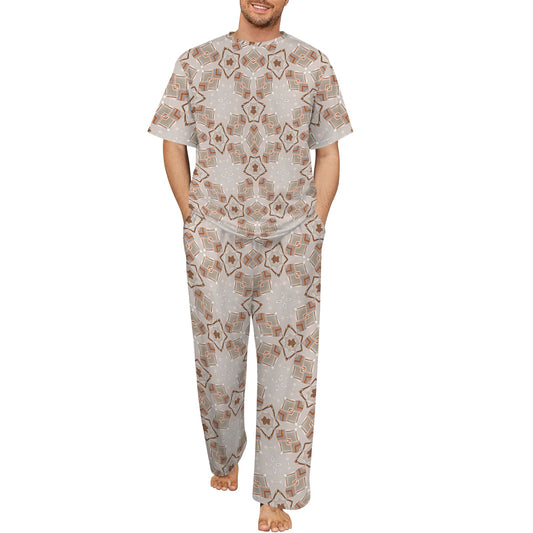 Men's Neutral Boho Graphic Pattern All-Over Print Crew Neck Pajama Set