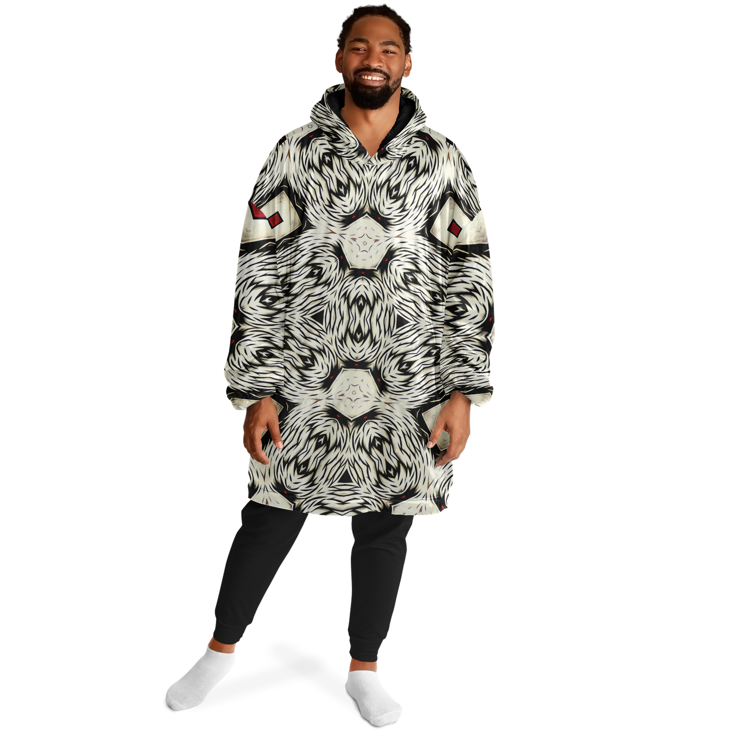 Men's Black & White Abstract Pattern  All Over print Snug Hoodie