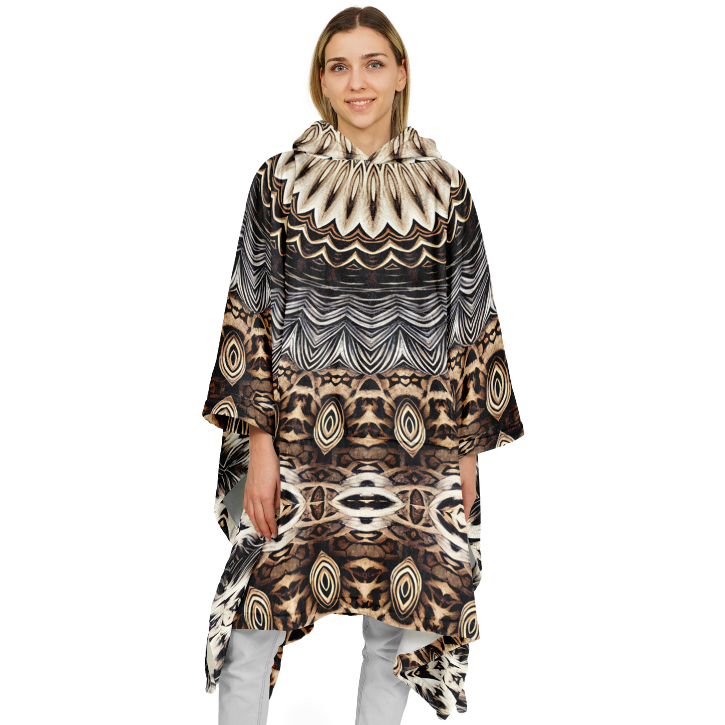 Women's Kaleidoscope Mandala Pattern  All-Over Print Flannel Blanket Poncho