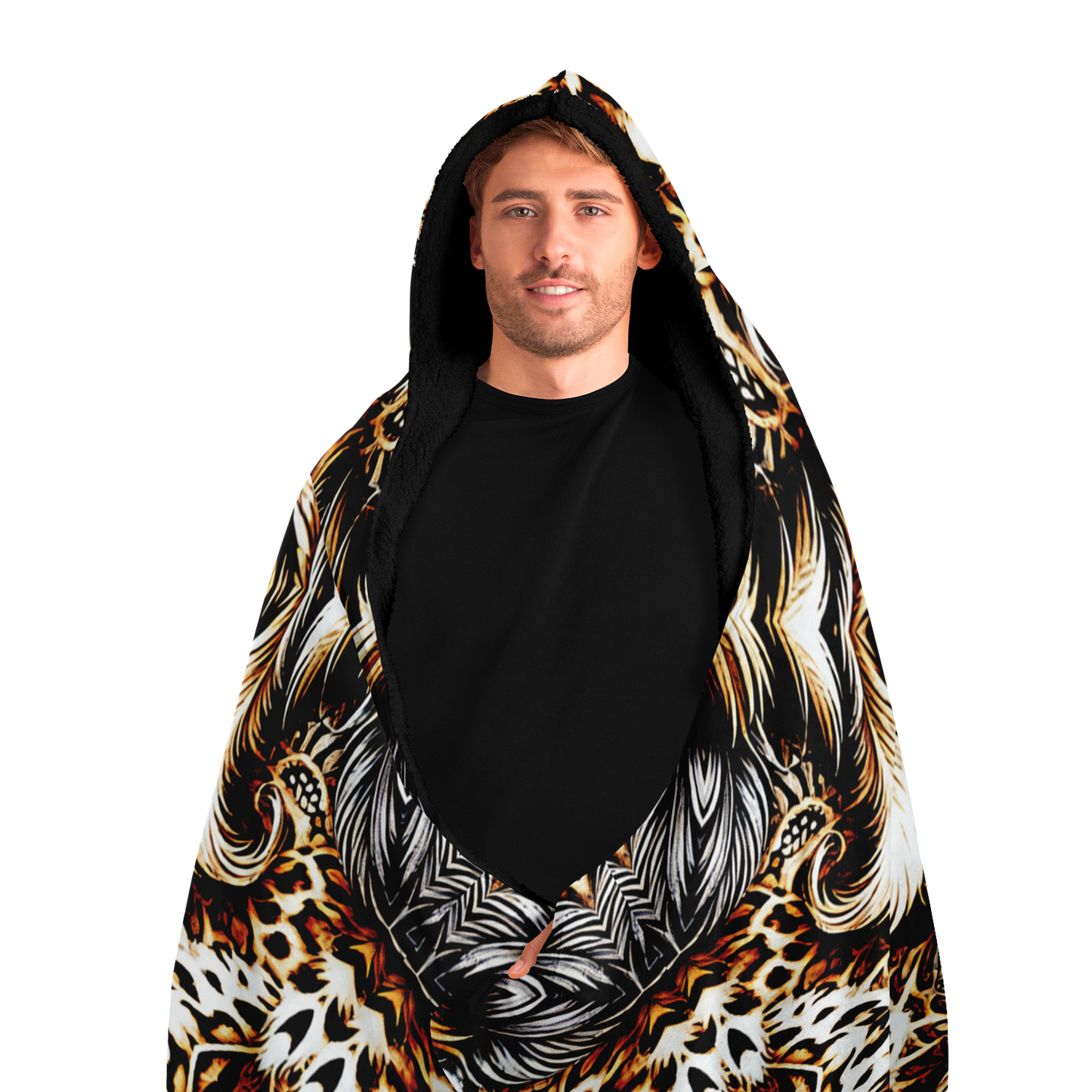 Men's Leopard Kaleidoscope Pattern All-Over Print Hooded Blanket Micro Fleece