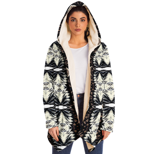 Women's Black White & Brown Kaleidoscope Pattern All Over Print Microfleece Cloak