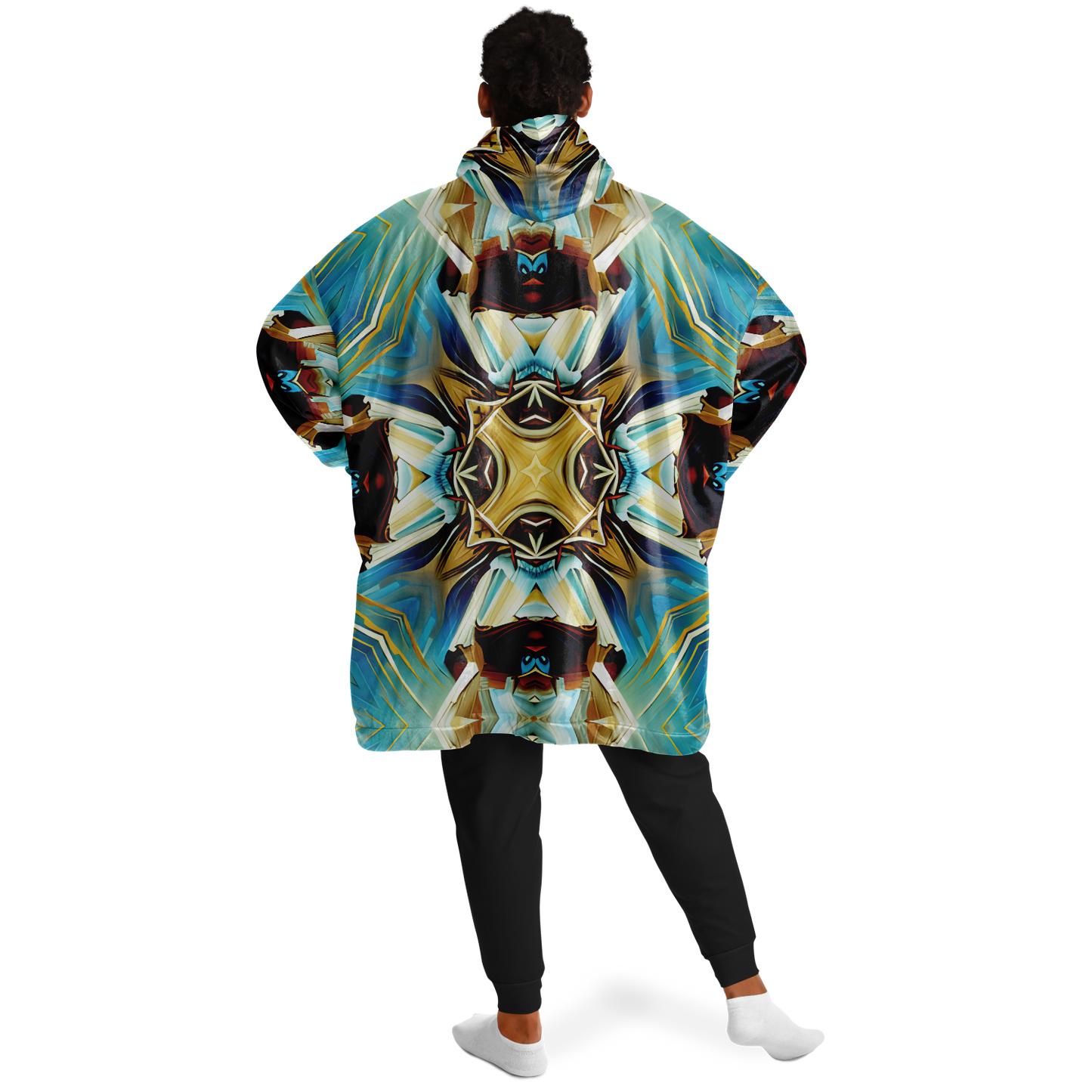 Men's Abstract Teal & Gold Pattern All Over Print Snug Hoodie