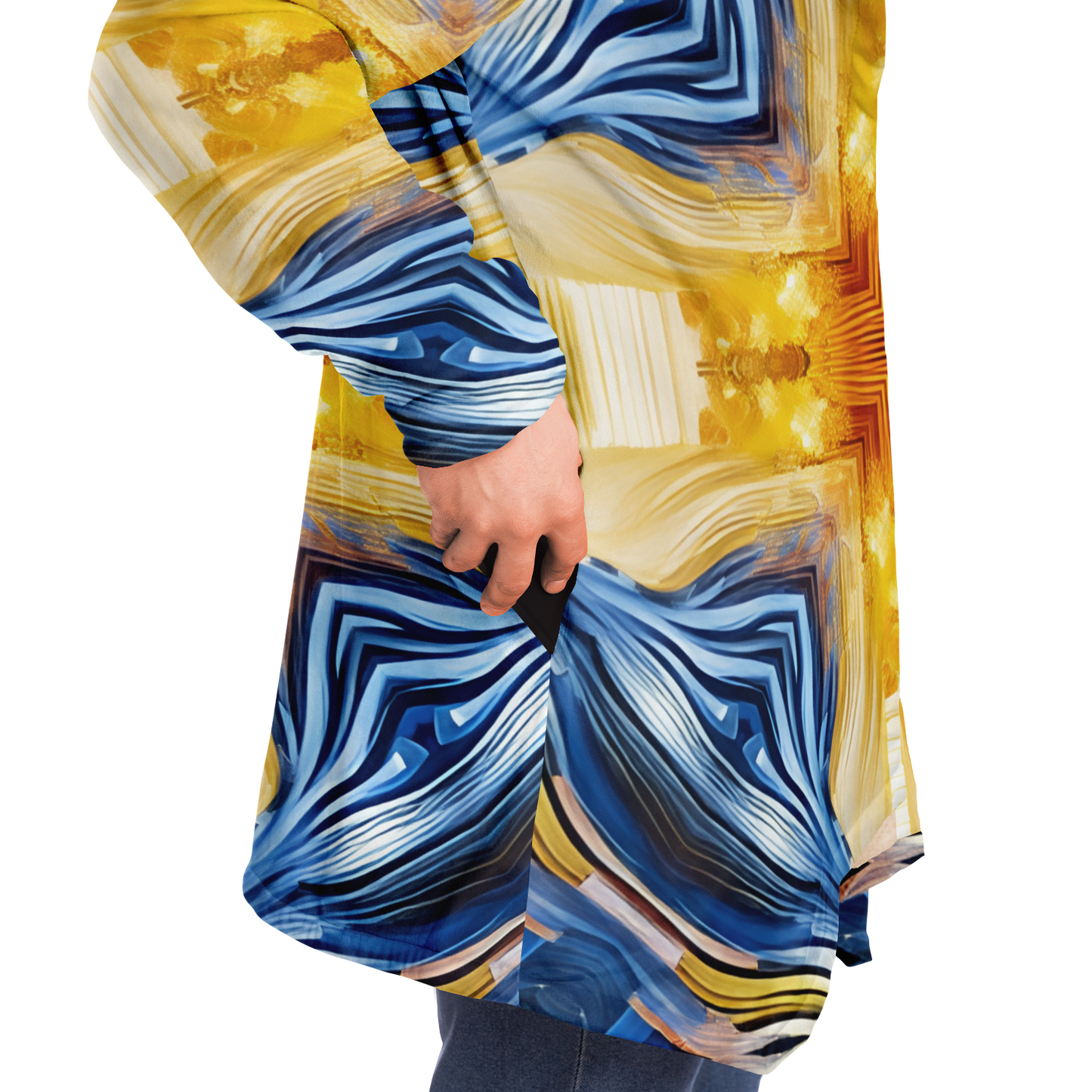 Men’s Bright Orange & Blue Abstract All Over Print Microfleece Cloak