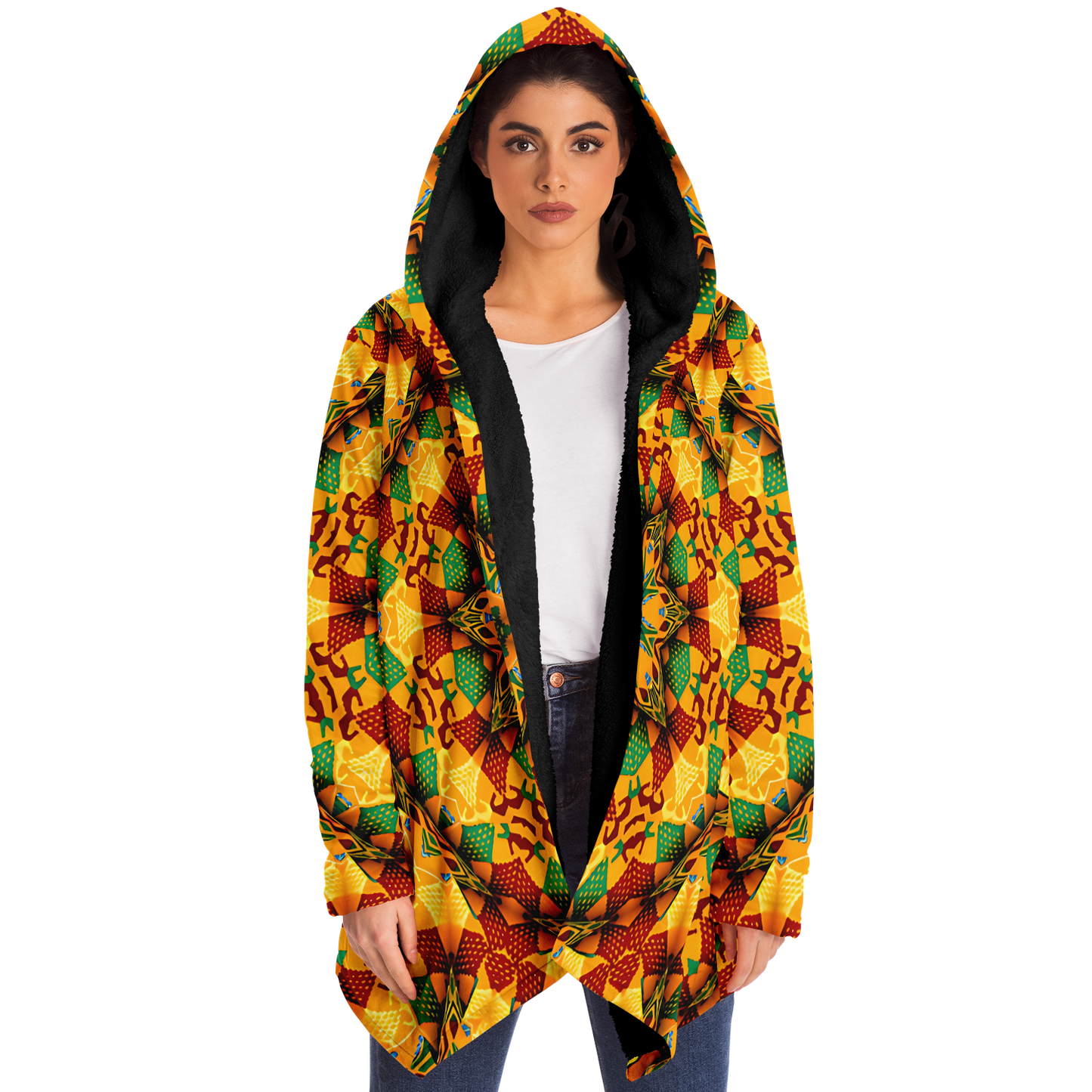 Women's Autumn Kaleidoscope Floral Pattern Microfleece Cloak