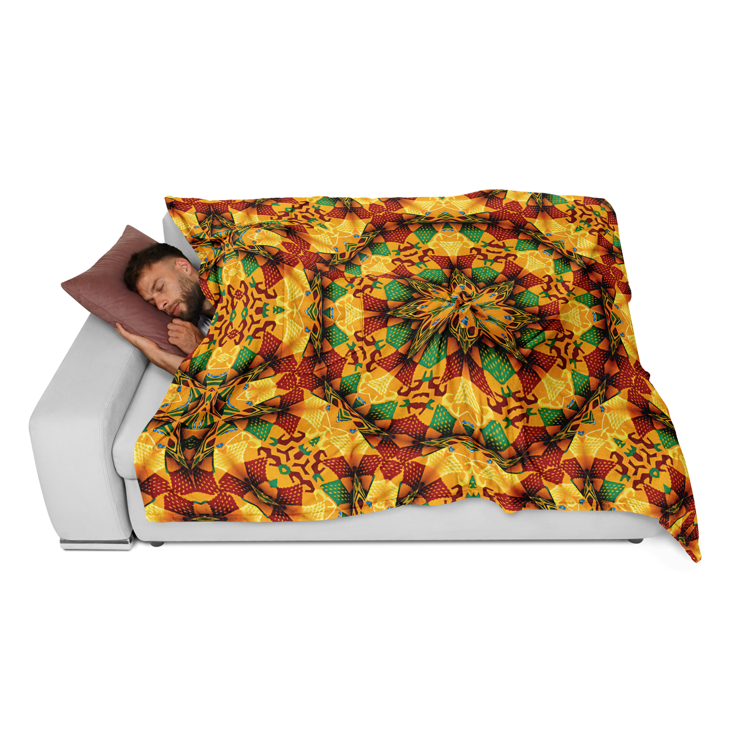 Men's Autumn Kaleidoscope Floral Pattern Flannel Blanket Poncho