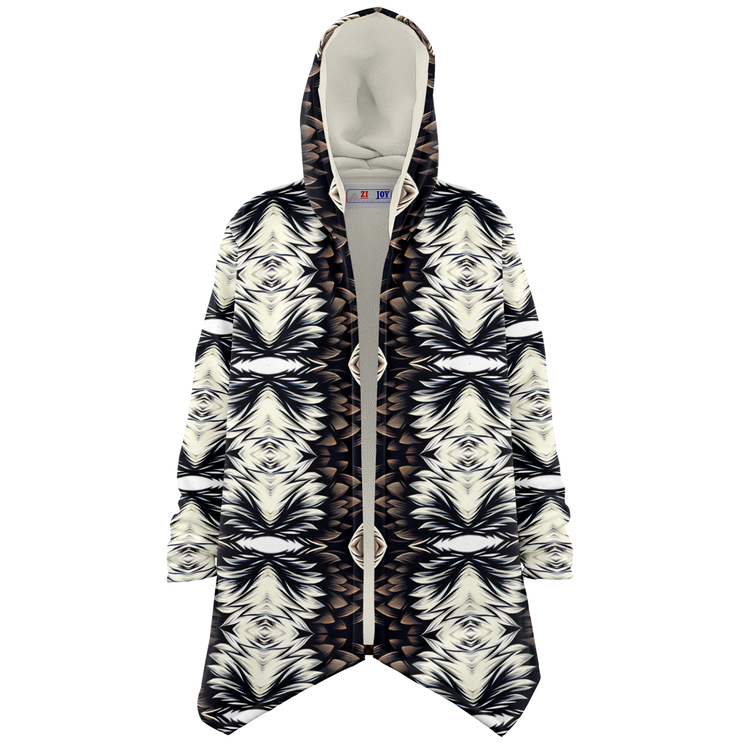 Women's Black White & Brown Kaleidoscope Pattern All Over Print Microfleece Cloak