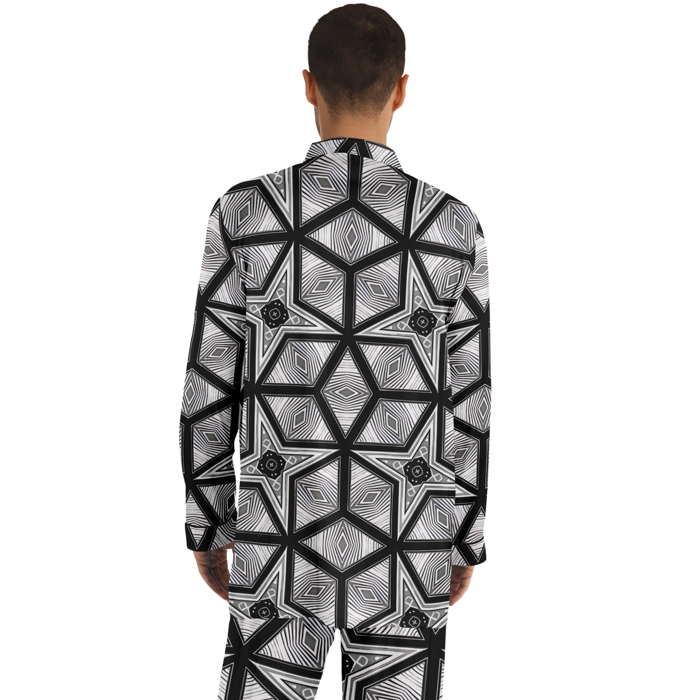 Men's Geometric Star Grid Satin Pajamas