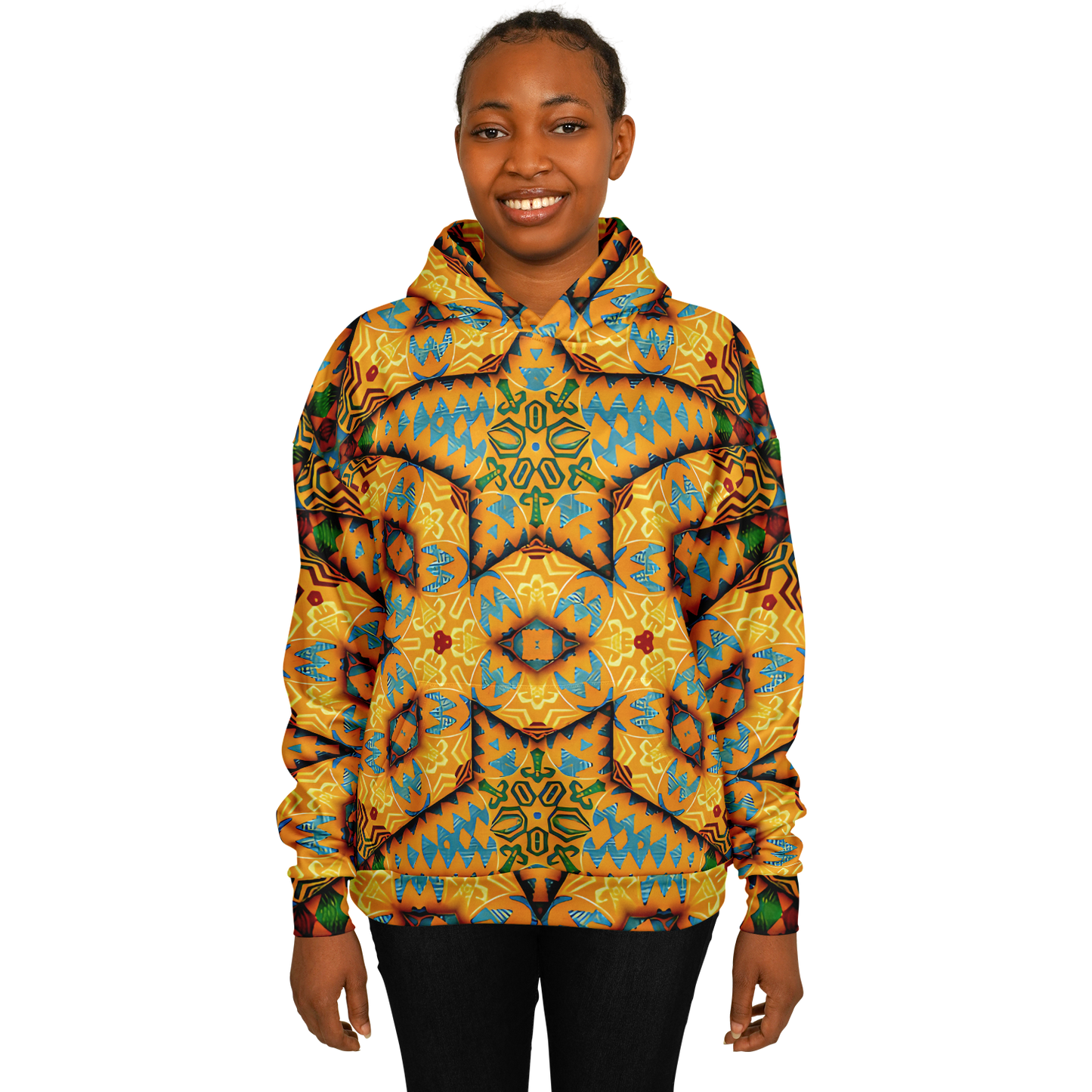 Women's Golden Geometric Mosaic Pattern Heavyweight Oversized Hoodie