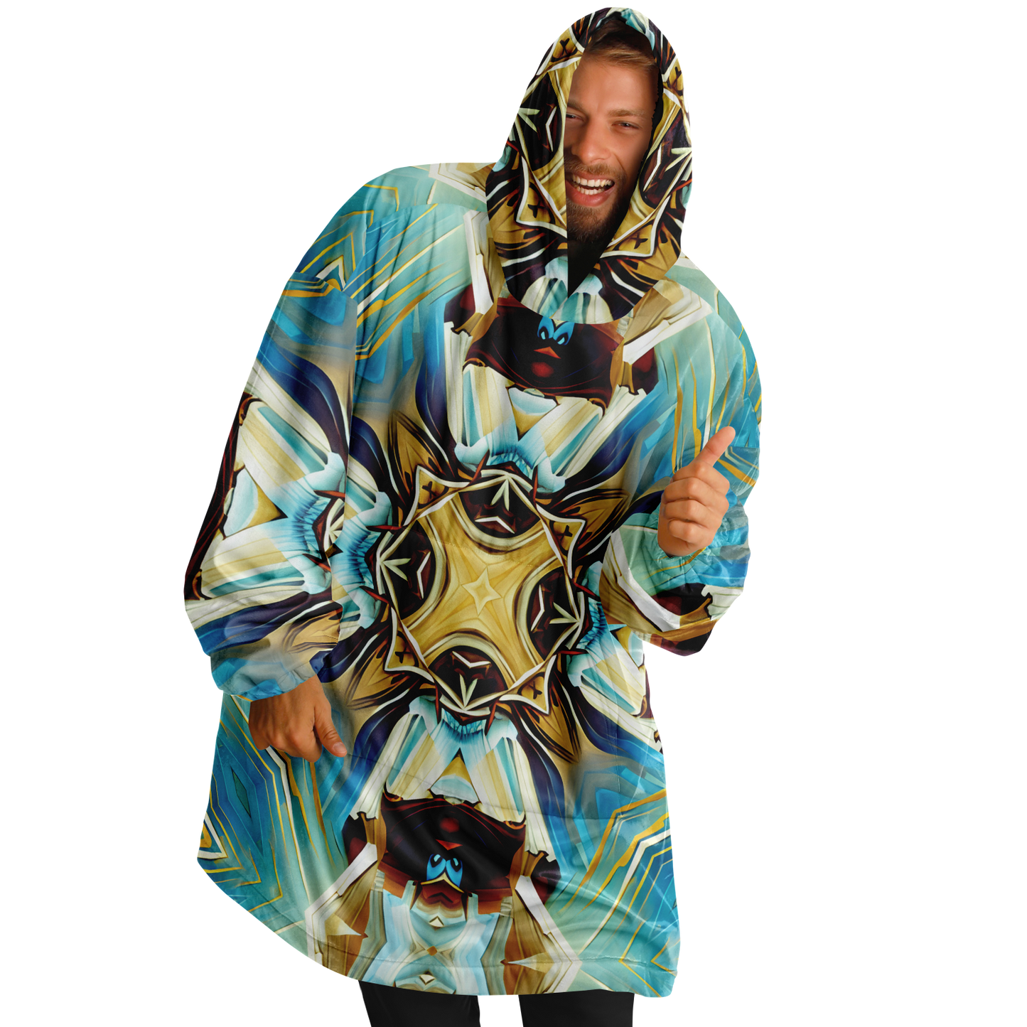 Men's Abstract Teal & Gold Pattern All Over Print Snug Hoodie