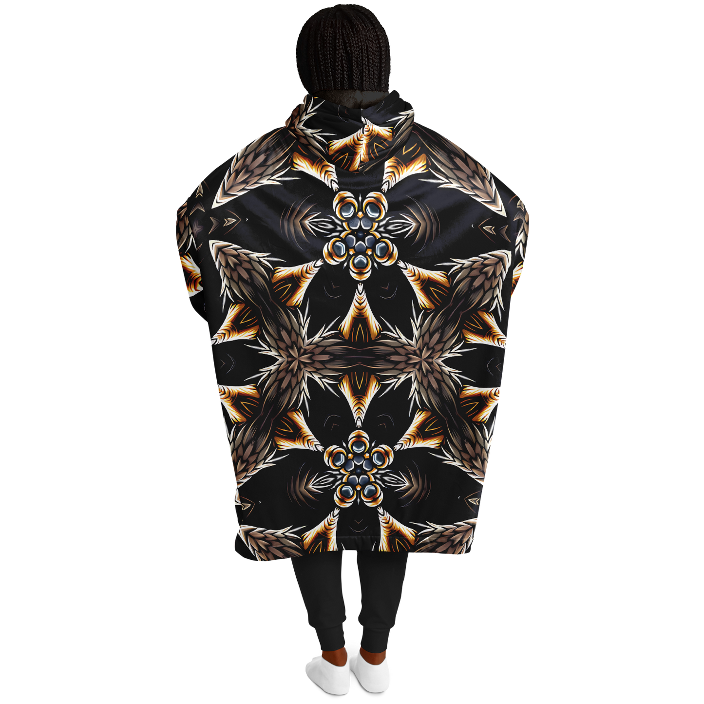 Women's Geometric Black & Gold Kaleidoscope Print Snug Hoodie
