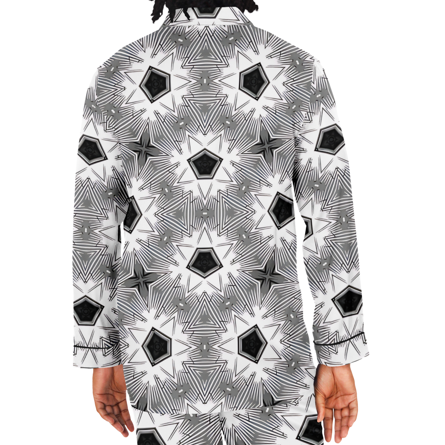 Men's Monochrome Tie-Dye Pattern Satin Pajamas