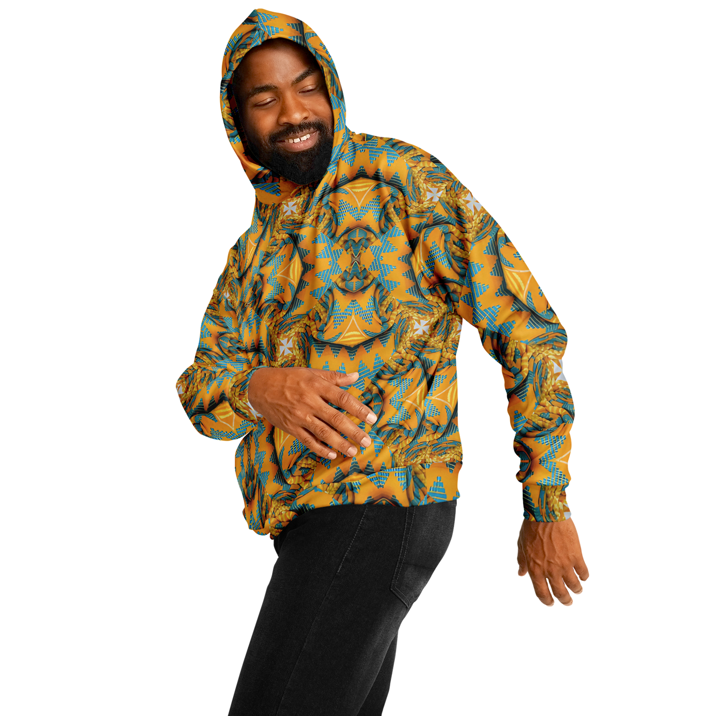 Men's Golden Kaleidoscope Pattern Heavyweight Oversized Hoodie