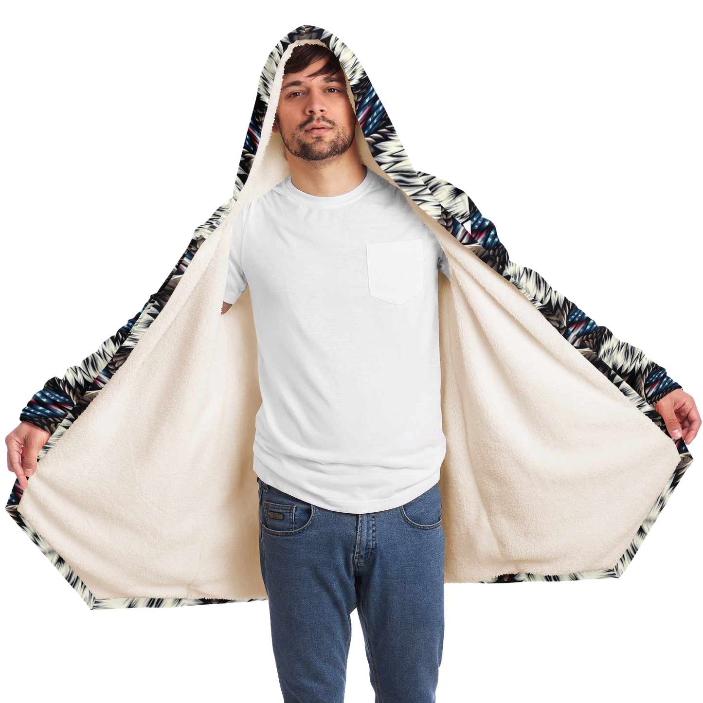 Men's Geometric Tribal Pattern All Over Print Microfleece Cloak