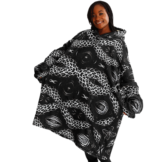 Women's Black & White Kaleidoscope Leopard All Over Print Snug Hoodie Economy
