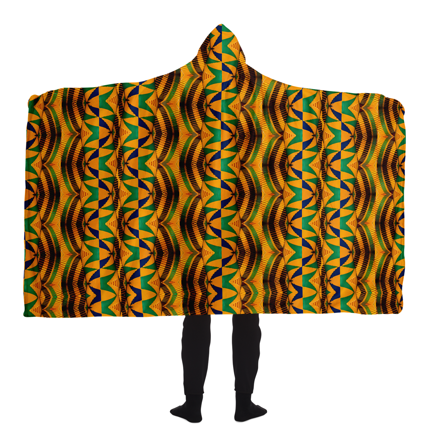 Men's African Kente Geometric Pattern All-Over Print Hooded Blanket Micro Fleece