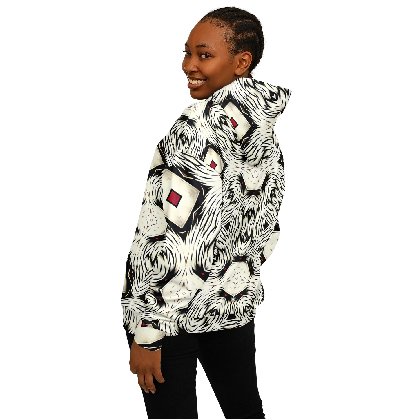 Women's Black & White Abstract Pattern All Over print Heavyweight Oversized Hoodie