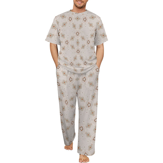 Men's Neutral Calico Floral Pattern All-Over Print Crew Neck Pajama Set