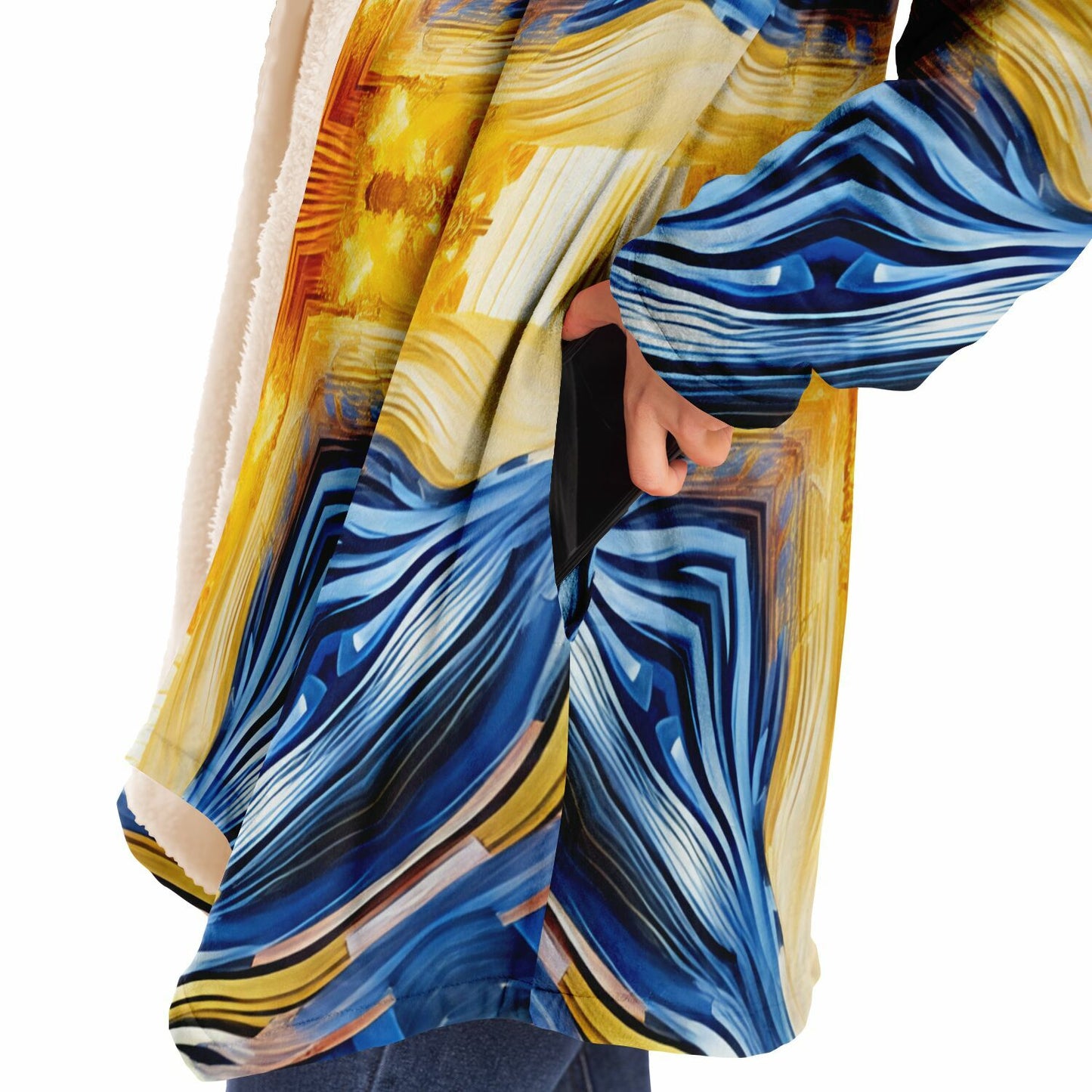 Women’s Bright Orange & Blue Abstract All Over Print Microfleece Cloak