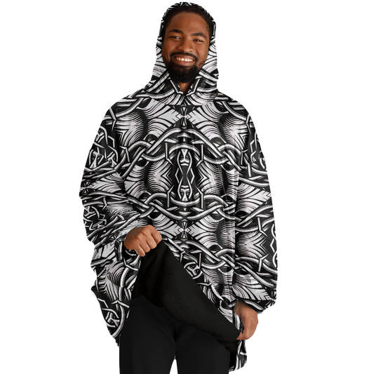 Men’s Black Intricate Silver Chain Tattoo Pattern High Snug Hoodie