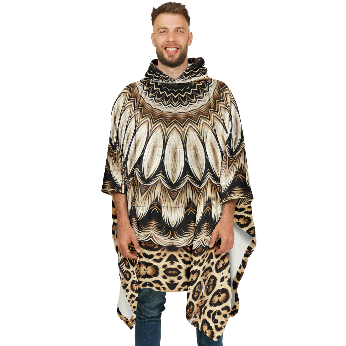 Men's Kaleidoscope Mandala Pattern  All-Over Print Flannel Blanket Poncho