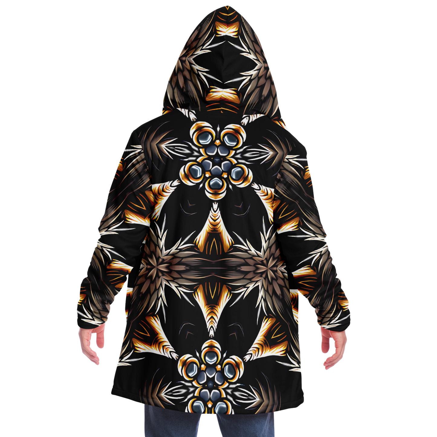Men's Geometric Black & Gold Kaleidoscope Print Microfleece Cloak