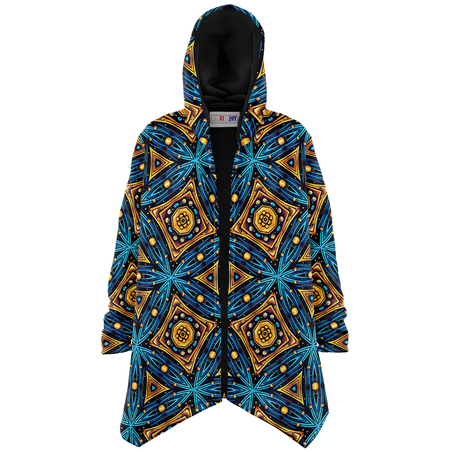 Women's Blue & Gold Geometric Pattern All Over Print Microfleece Cloak