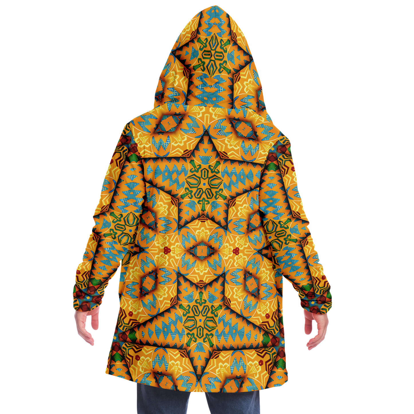 Men's Golden Geometric Mosaic Pattern Microfleece Cloak