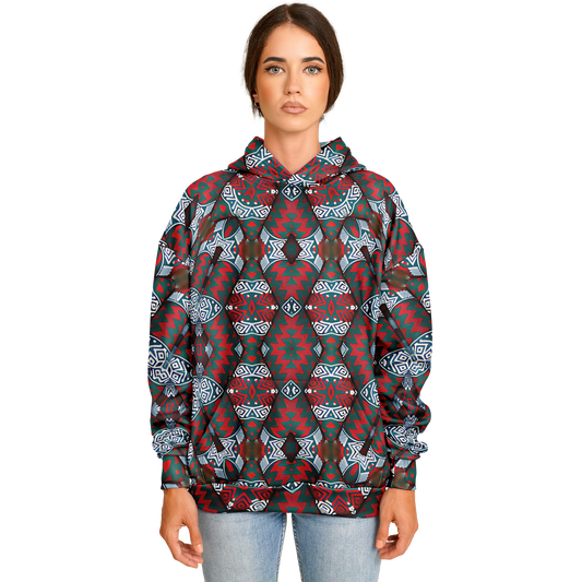 Women's Red & Teal Geometric Pattern Heavyweight Oversized Hoodie