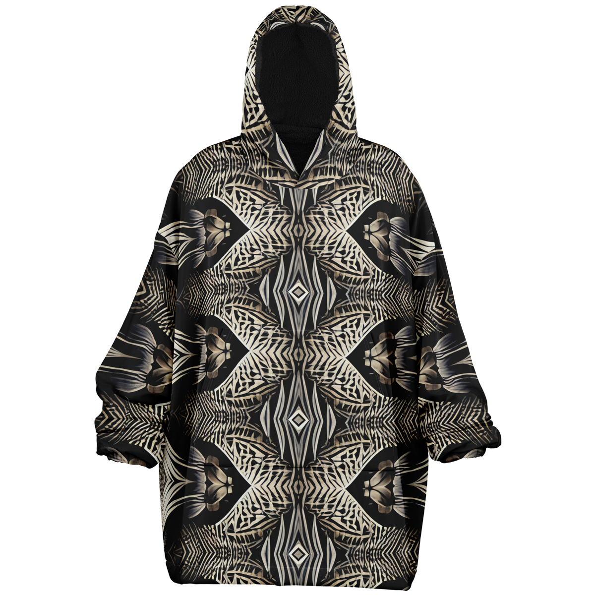 Men's Monochrome Geometric Kaleidoscope Pattern All Over Print Snug Hoodie