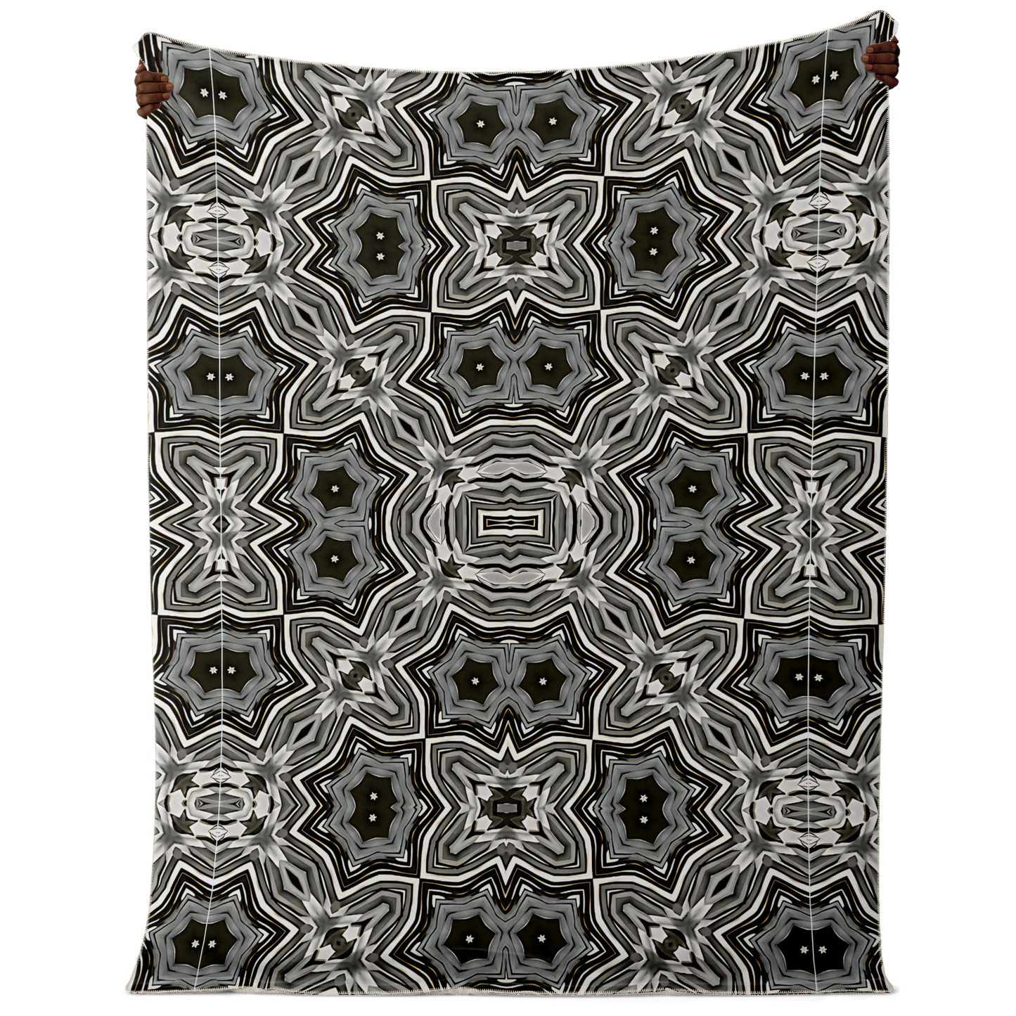 Blanket - Monochrome Kaleidoscope Pattern Premium Microfleece Blanket