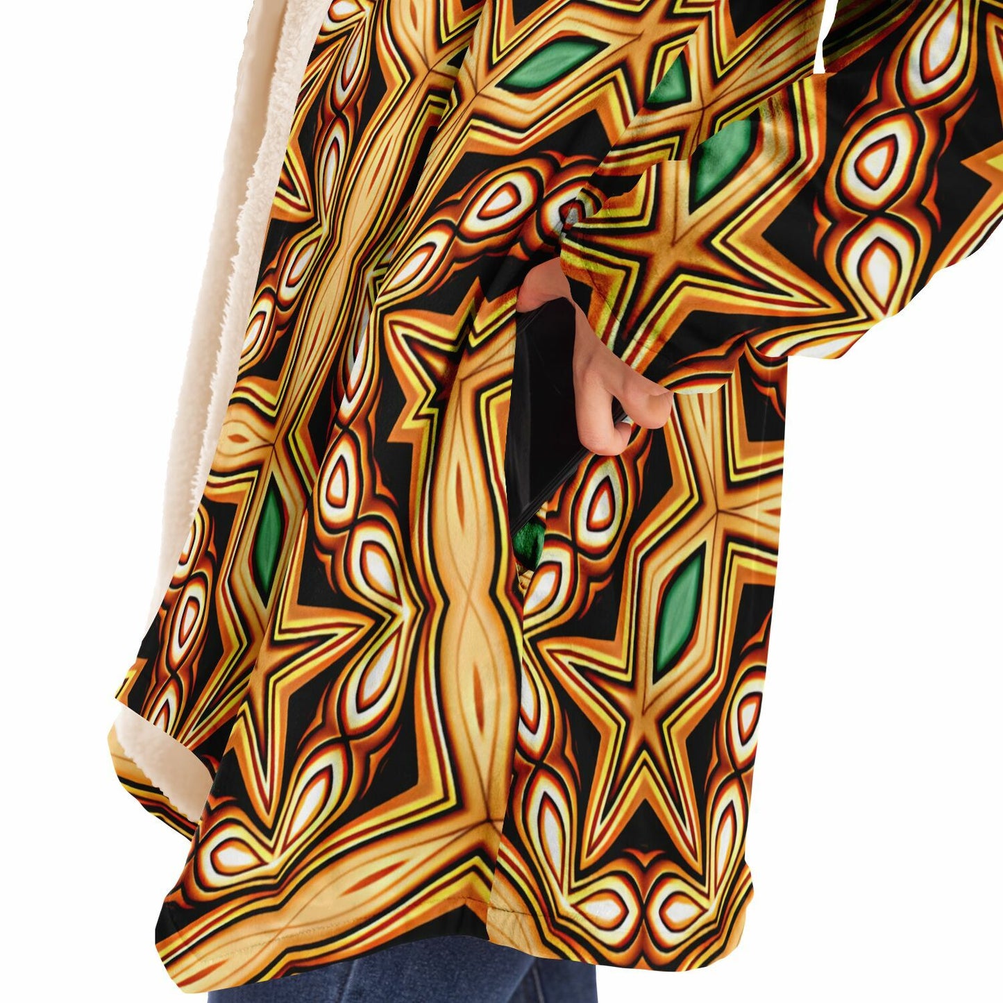 Women's Retro Geometric Brown & Teal Pattern Microfleece Cloak