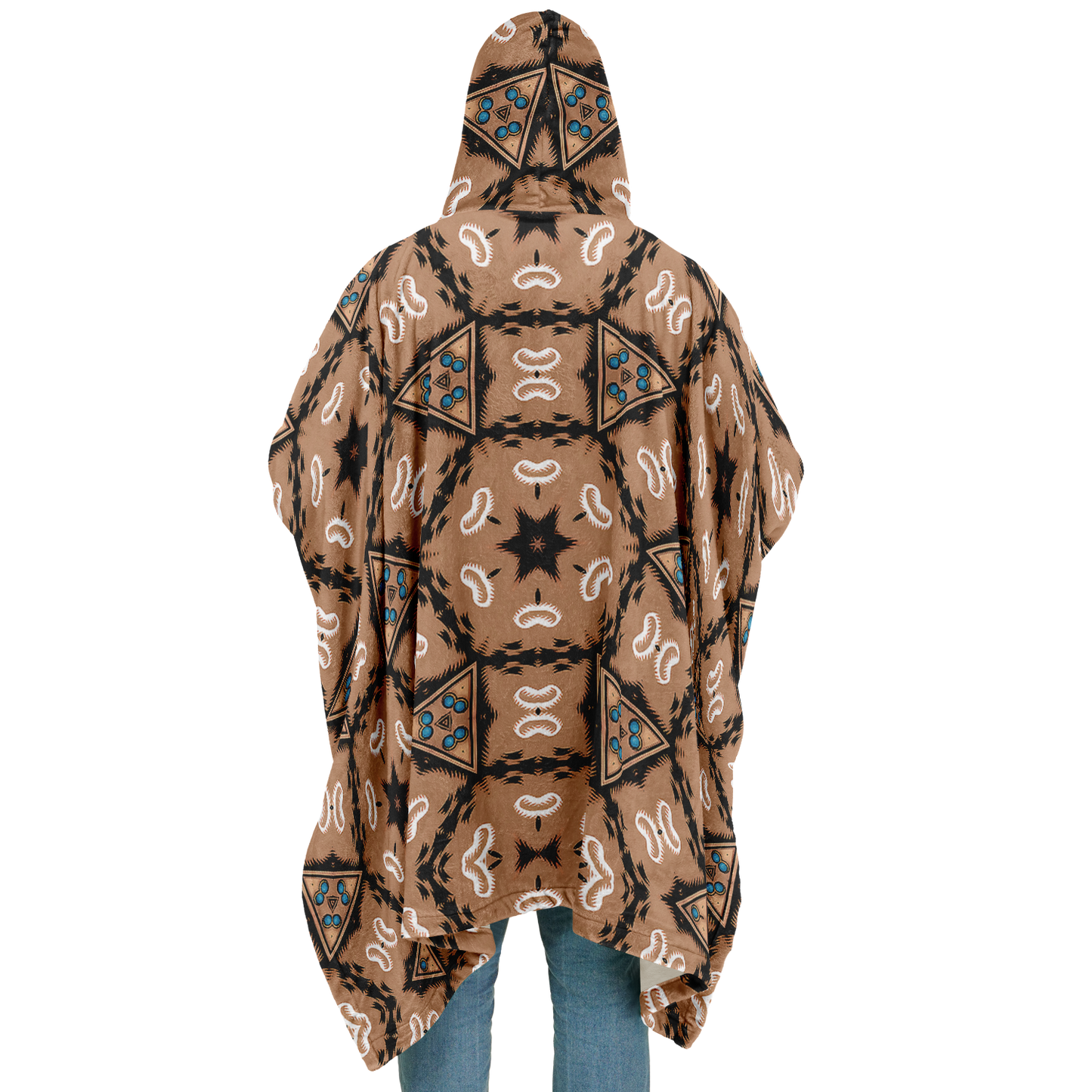 men's Geometric Brown Kaleidoscope Pattern All Over Print Flannel Blanket Poncho