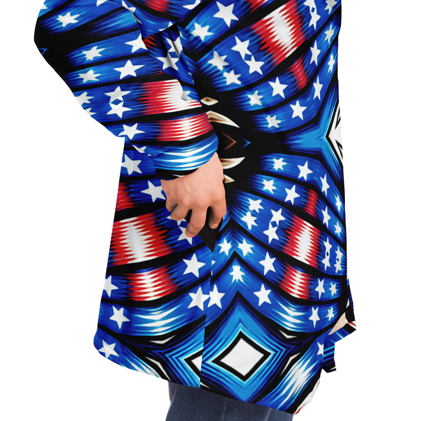 Men's Red White Blue Geometric Pattern All-Over Print All Over Print Microfleece Cloak