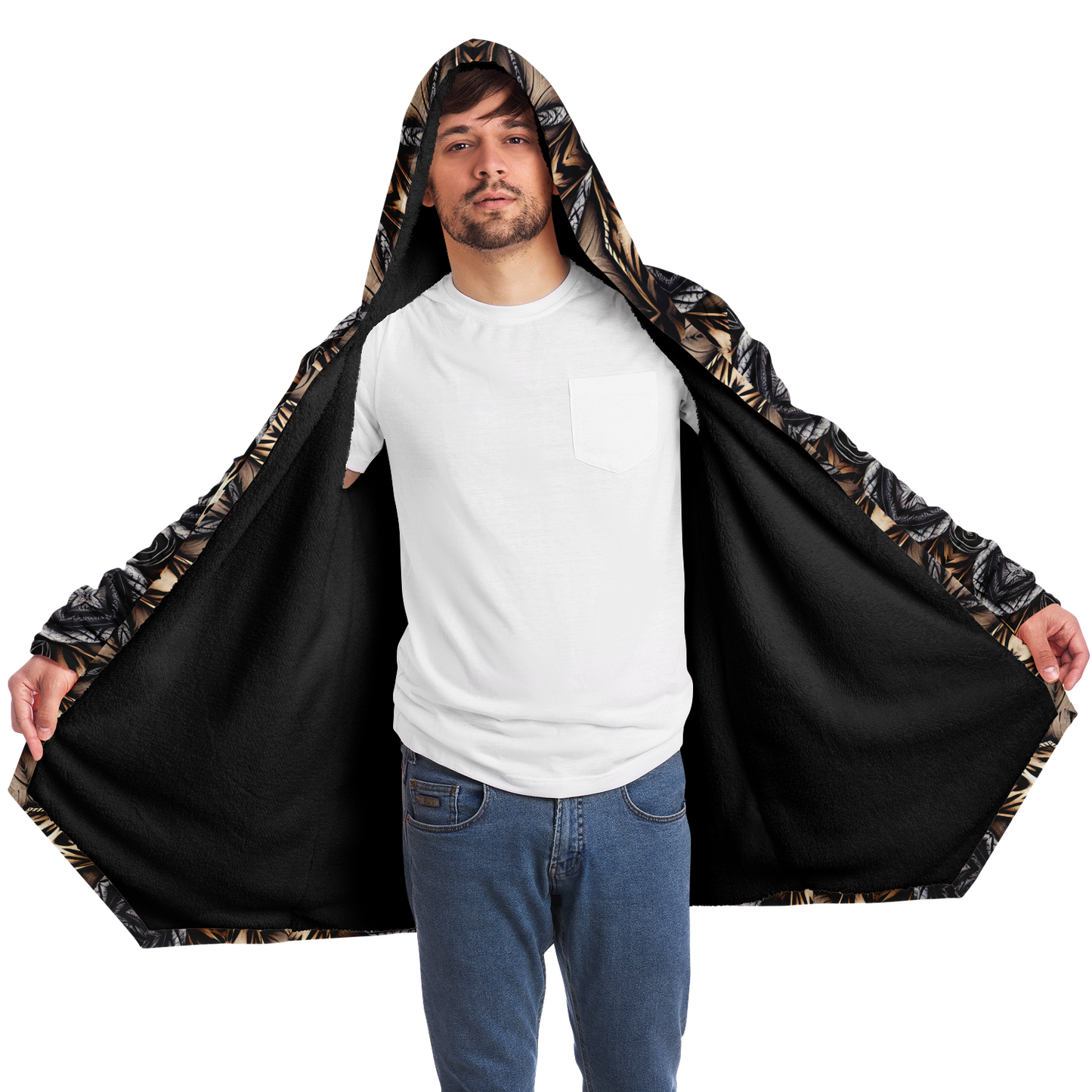 Men's Geometric Kaleidoscope Brown Pattern All Over Print Microfleece Cloak