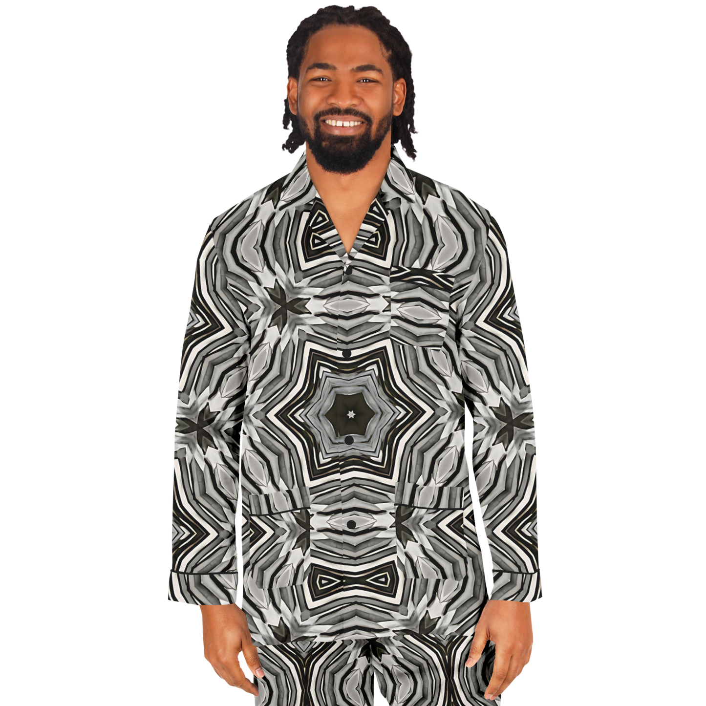 Men's Monochrome Kaleidoscope Pattern Satin Pajamas