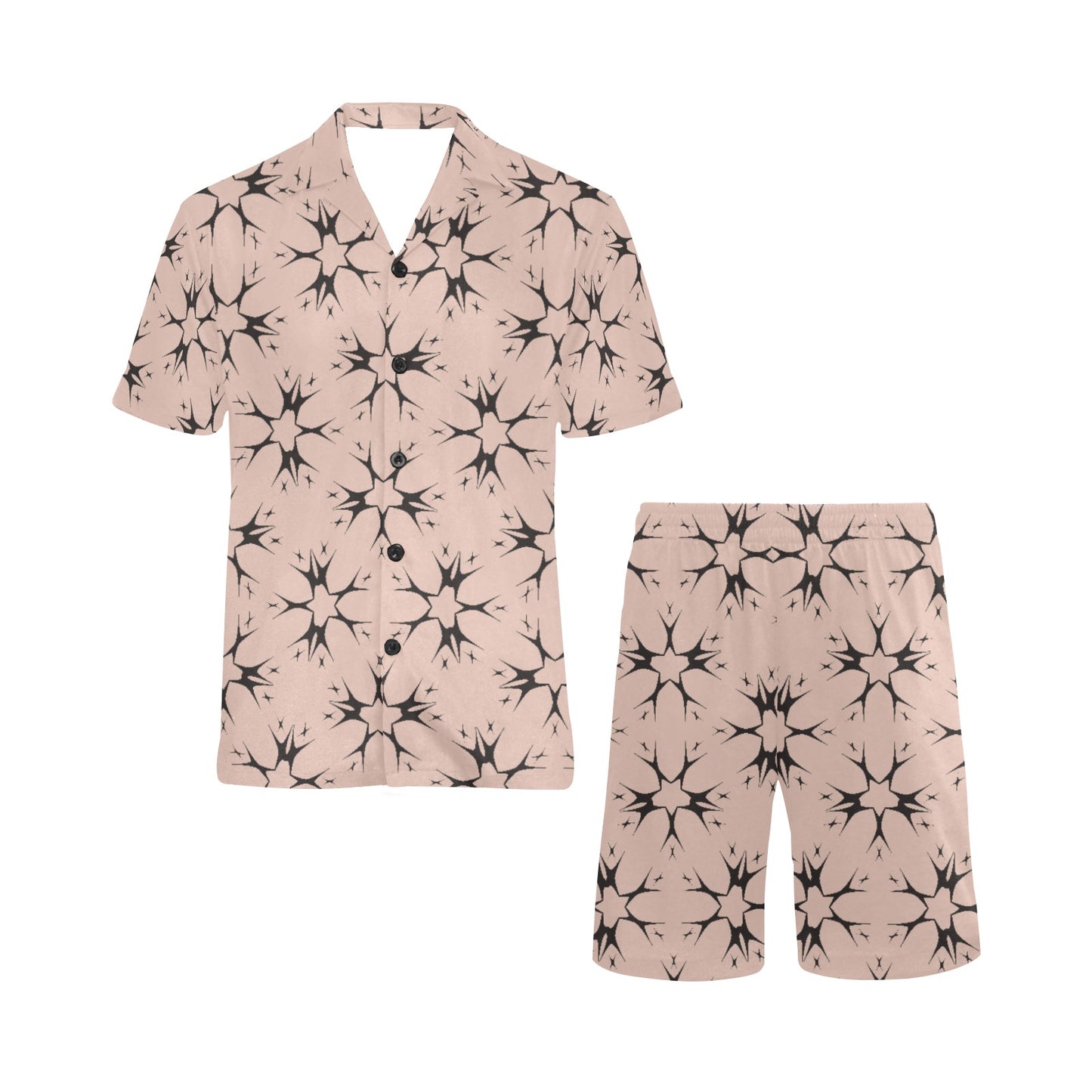 Men's Blush Pink Kaleidoscope Pattern All Over Print V-Neck Short Pajama Set