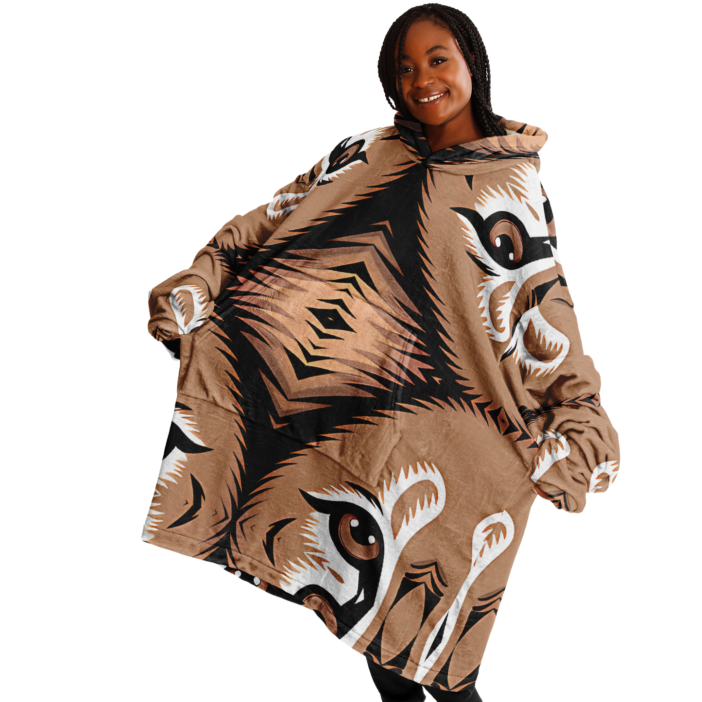 Women Brown Tribal Geometric Pattern All Over Print Snug Hoodie Economy