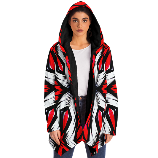 Women's Abstract Red, White & Black Pattern All-Over Print Microfleece Cloak