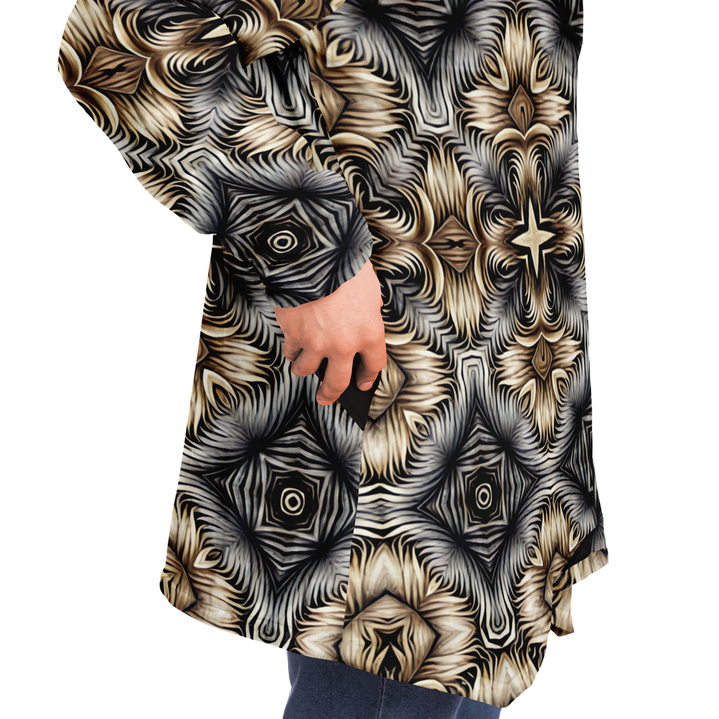 Men's Neutral Geometric Floral Pattern All Over print Microfleece Cloak