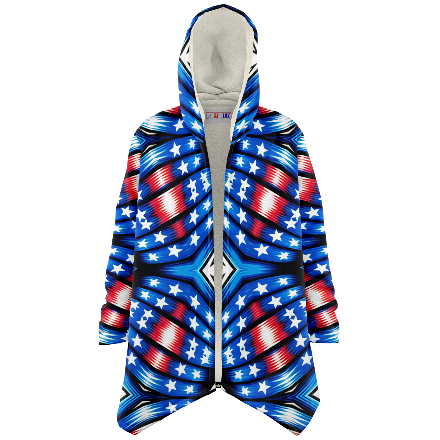 Women's Red White Blue Geometric Pattern All-Over Print Microfleece Cloak