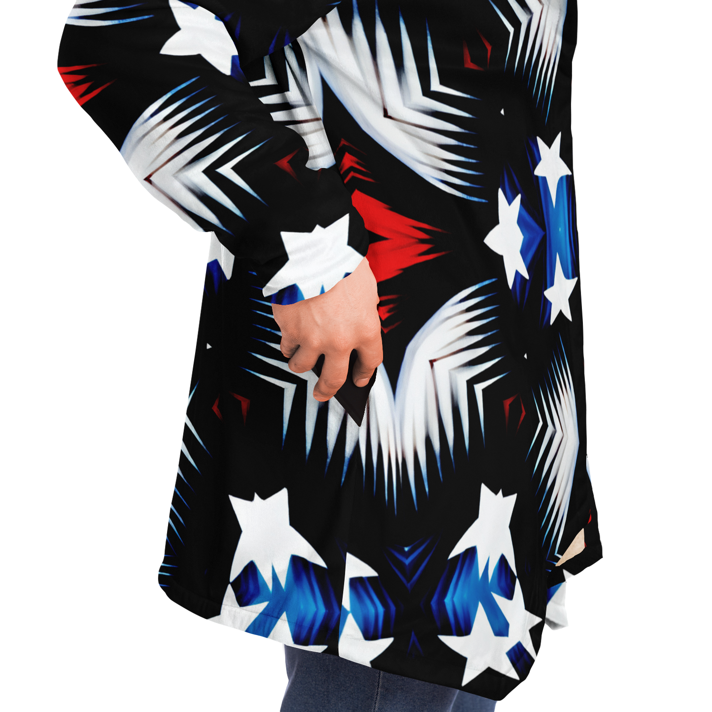 Men's Patriotic Starburst Pattern All-Over Print Men's All Over Print Microfleece Cloak