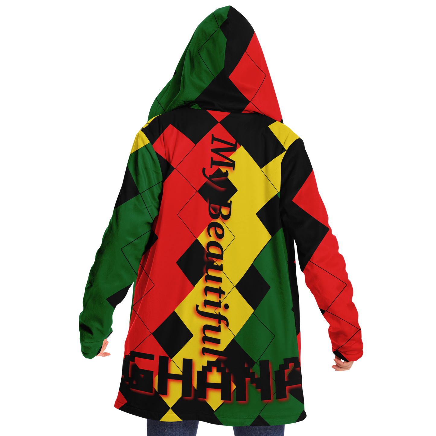 Women's Red Yellow Green and Black Stars Microfleece Cloak