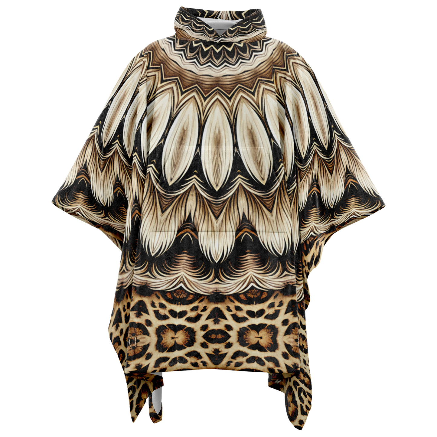 Women's Kaleidoscope Mandala Pattern  All-Over Print Flannel Blanket Poncho