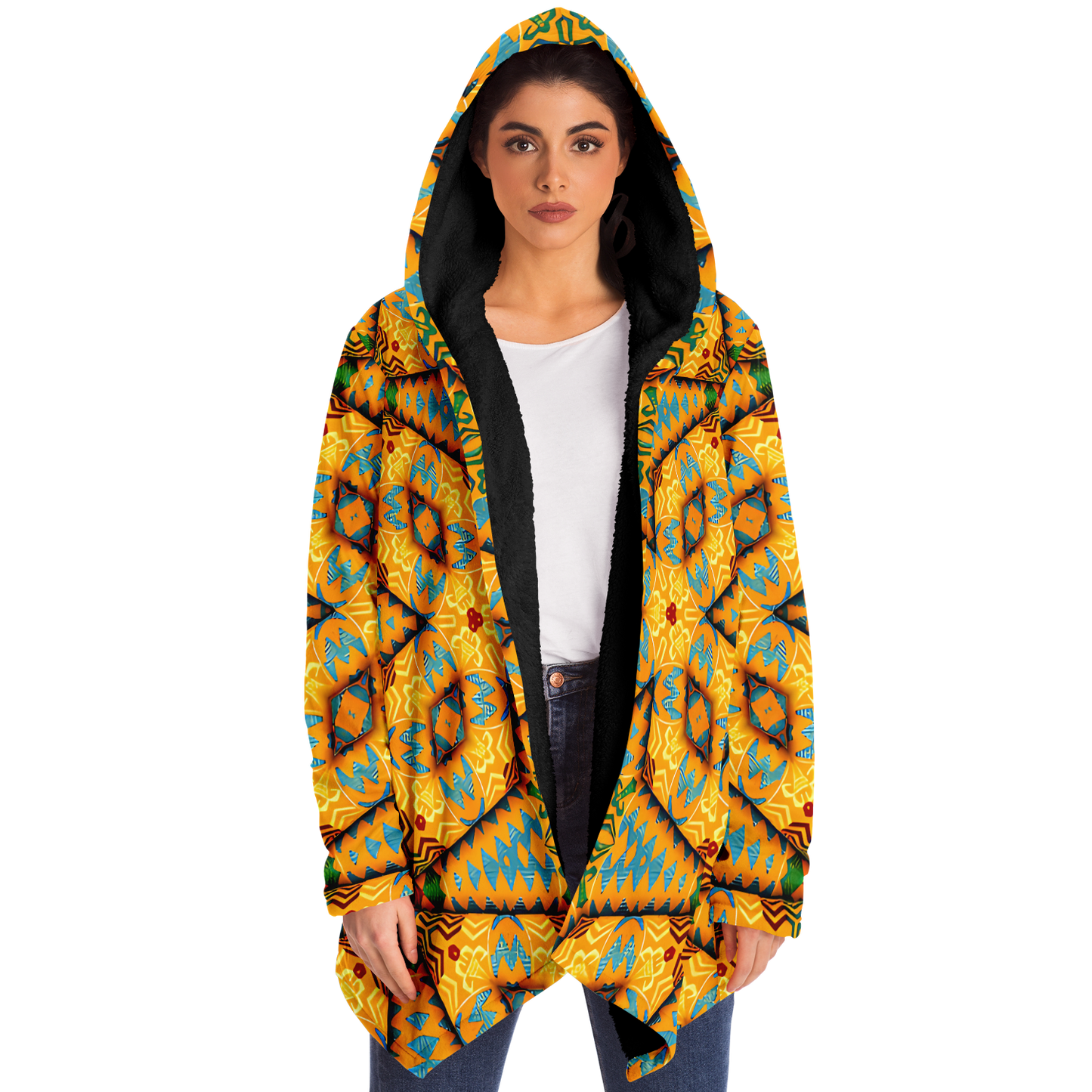 Women's Golden Geometric Mosaic Pattern Microfleece Cloak