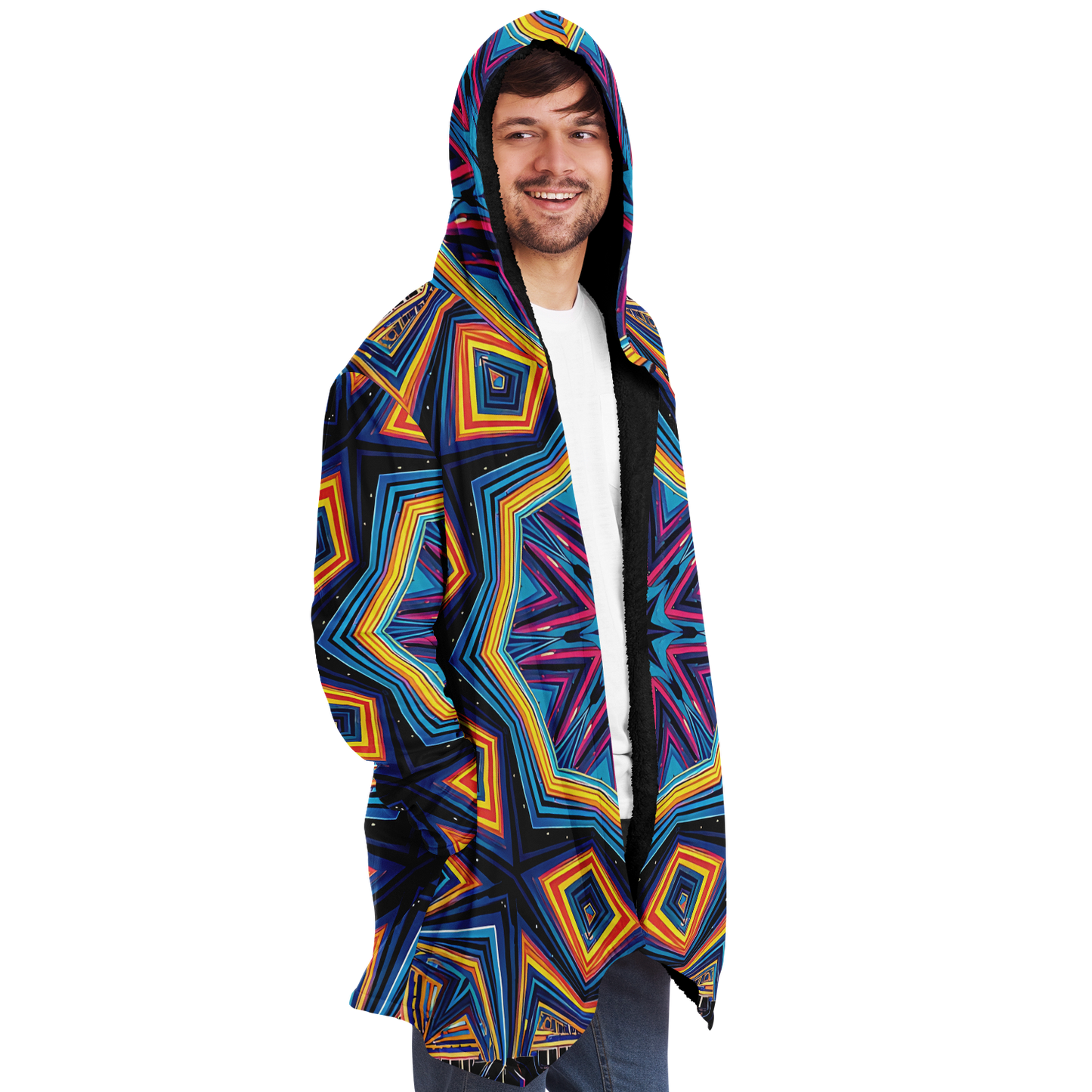 Men's Kaleidoscope Geometric Pattern All Over Print Microfleece Cloak