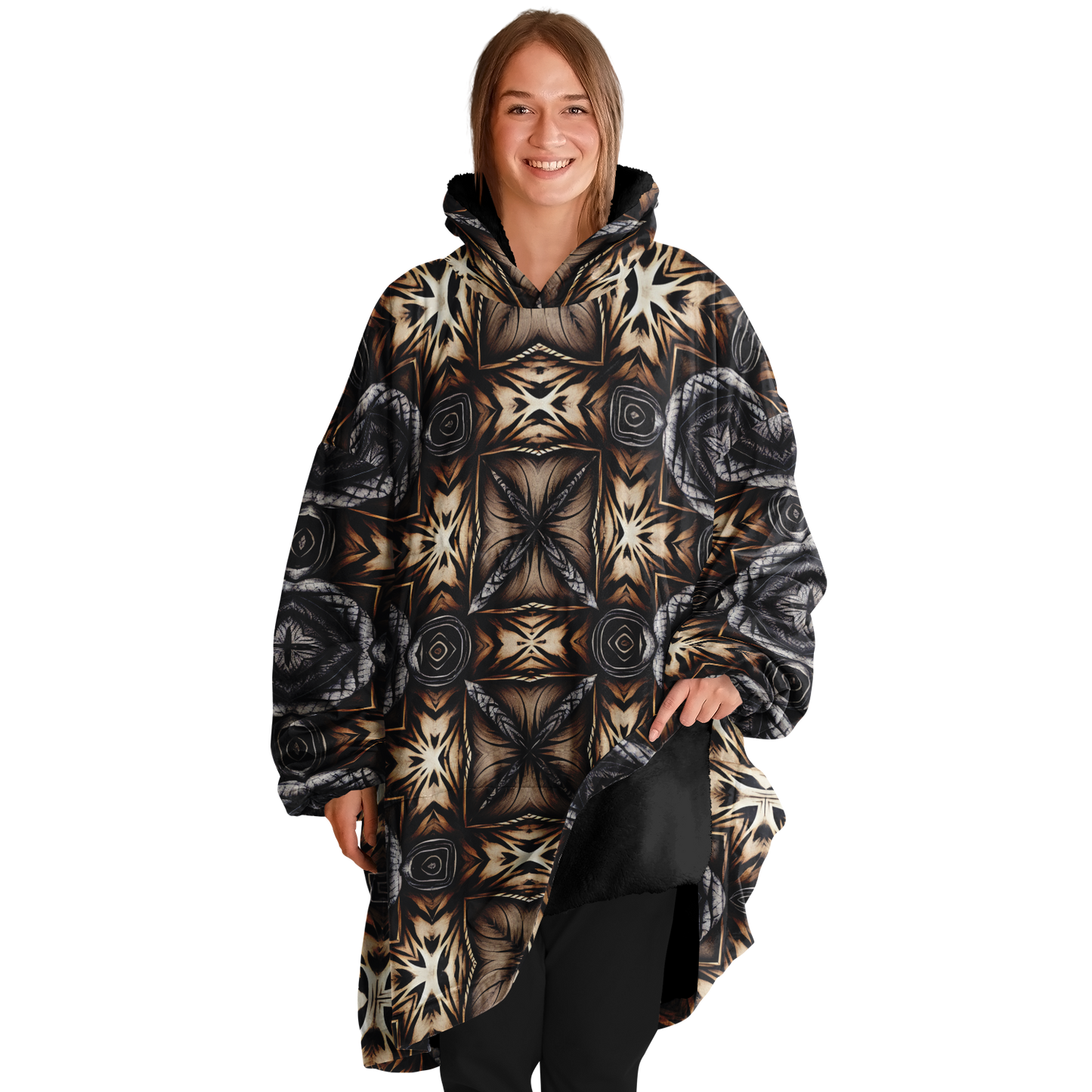 Women's Geometric Kaleidoscope Brown Pattern All Over Print Snug Hoodie