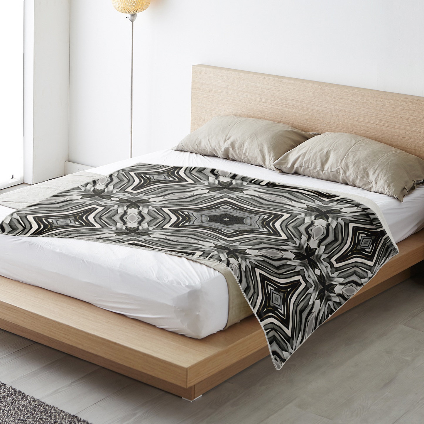 Blanket - Monochrome Kaleidoscope Pattern Premium Microfleece Blanket