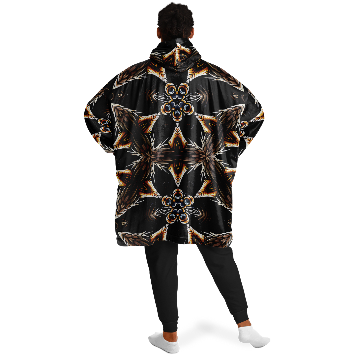 Men's Geometric Black & Gold Kaleidoscope Print Snug Hoodie