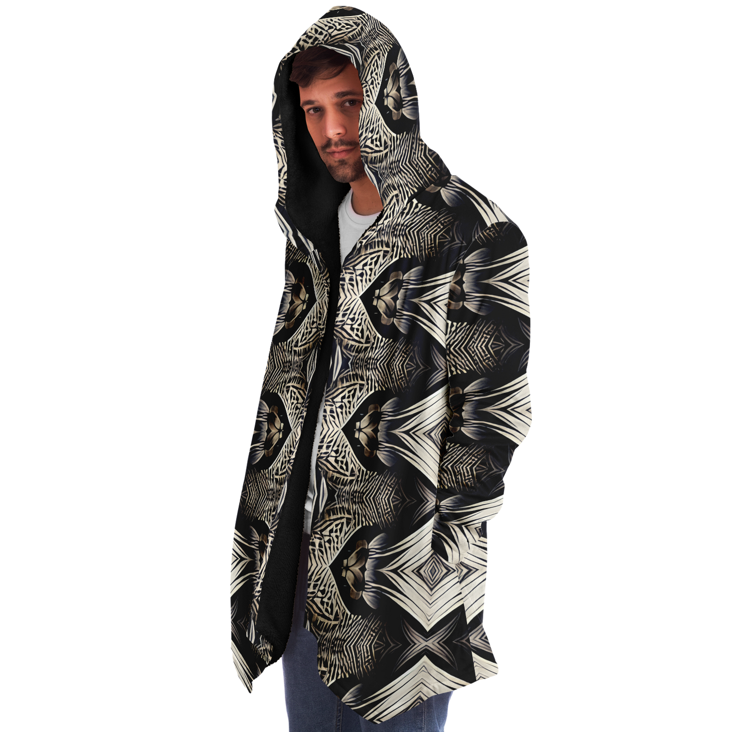 Men's Monochrome Geometric Kaleidoscope Pattern All Over Print  Microfleece Cloak