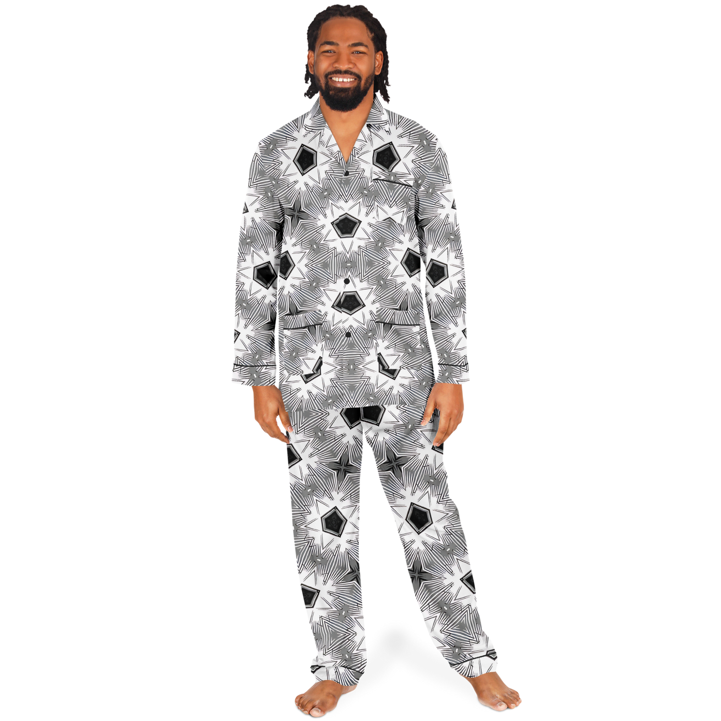 Men's Monochrome Tie-Dye Pattern Satin Pajamas
